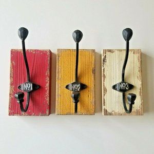 Rustic  Farmhouse Industrial Wood Numbered Hooks